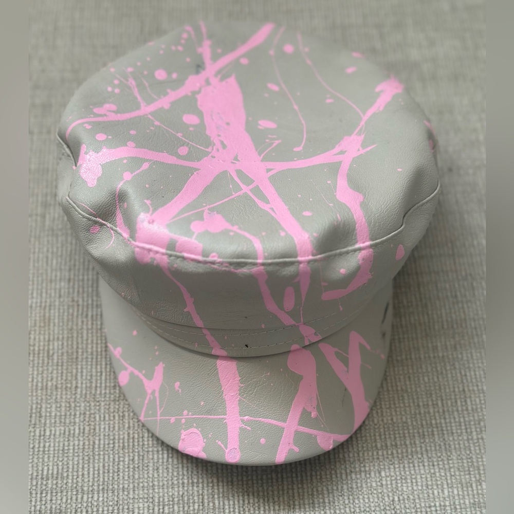 Faux Leather Newsboy Splatter Cap